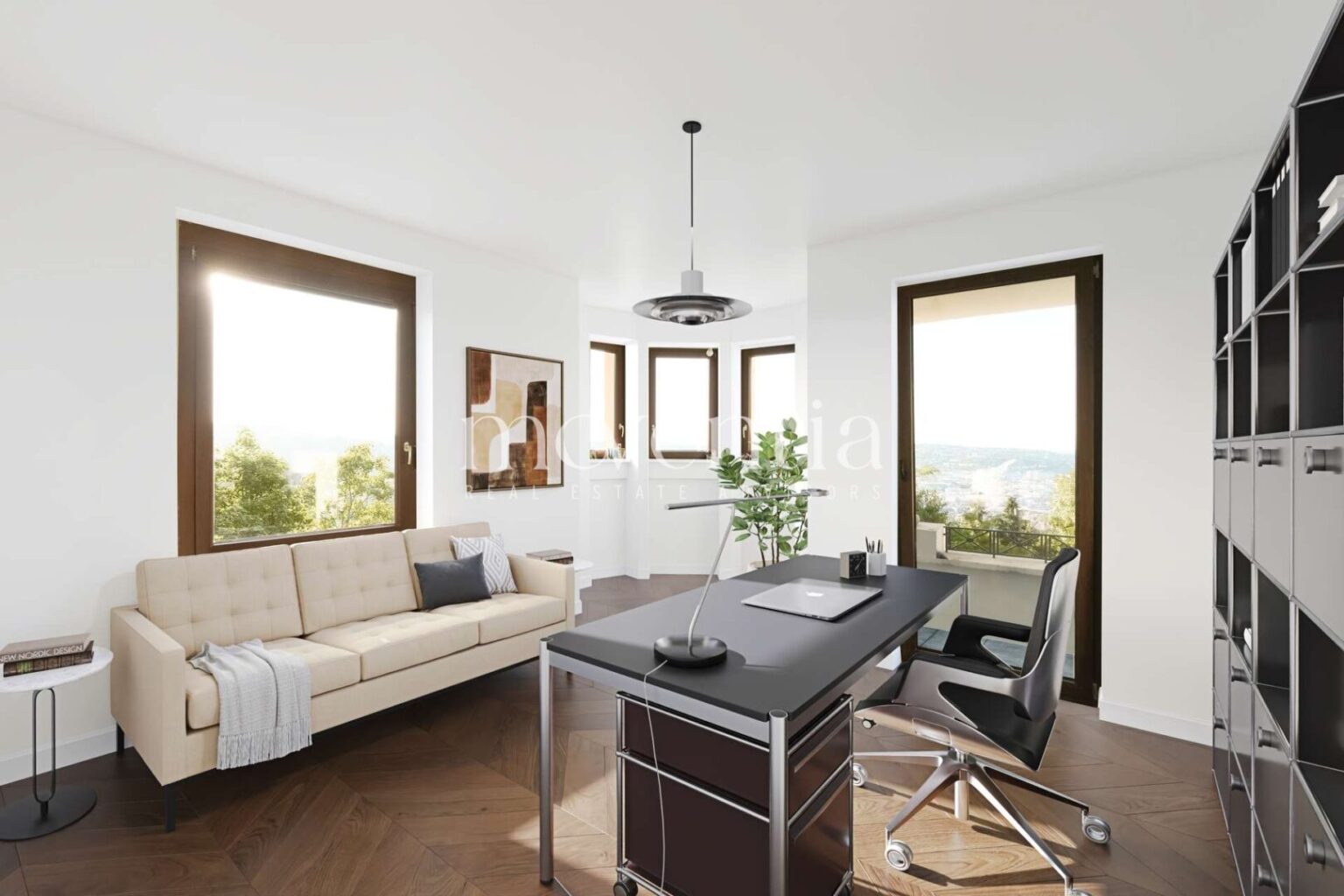 Bürozimmer mit Balkon und Ausblick