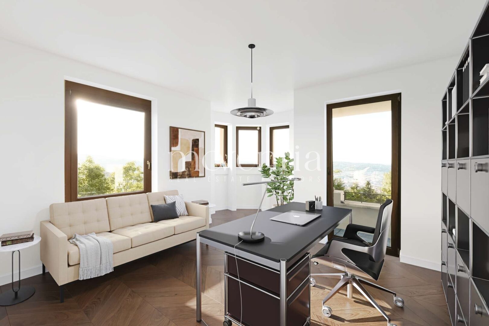 Bürozimmer mit Balkon und Ausblick